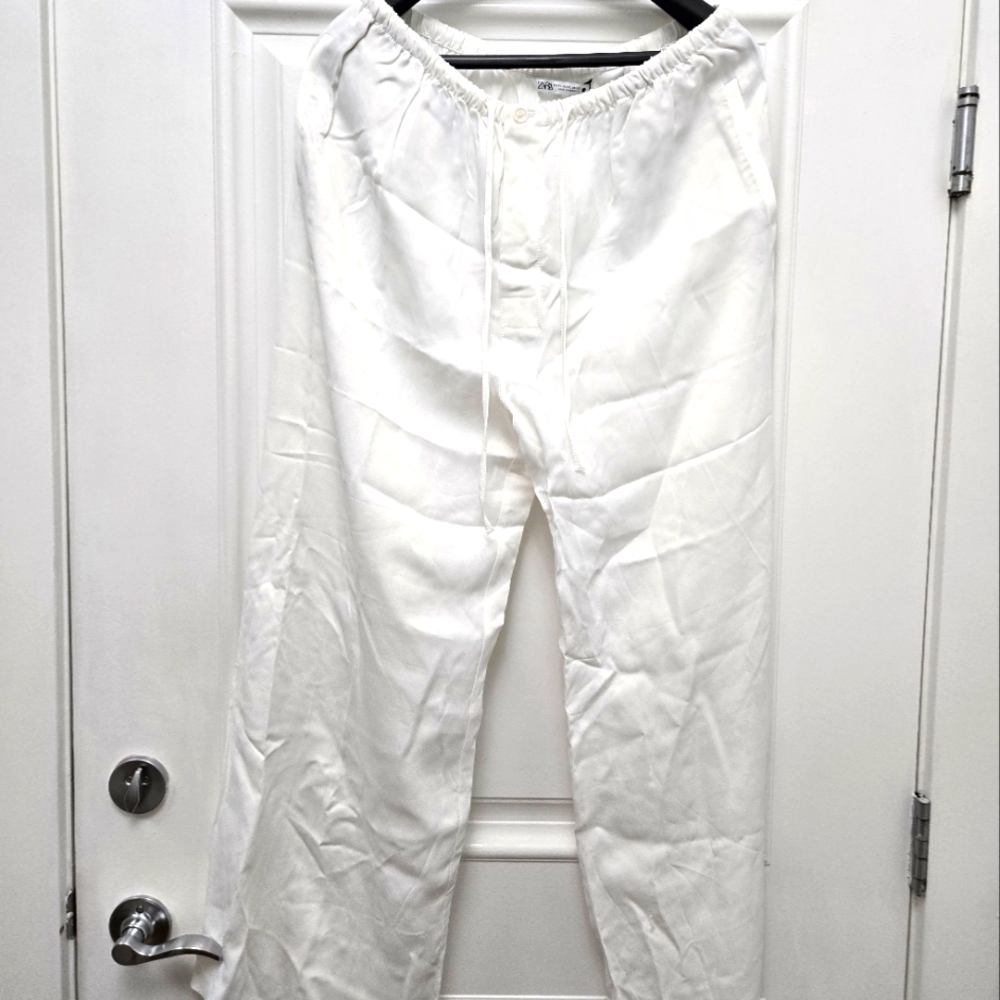 Zara White Satin Sleep Pants